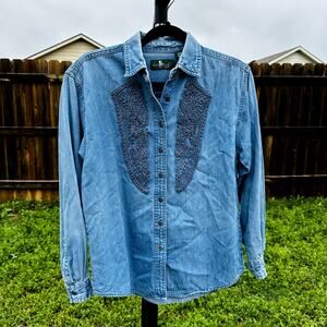 Hunt Club Petite Jean Button down blouse size small